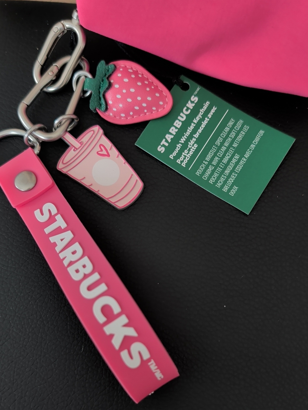 Starbucks Pink Strawberry Pouch Wristlet Keychain NWT - Picture 2 of 2